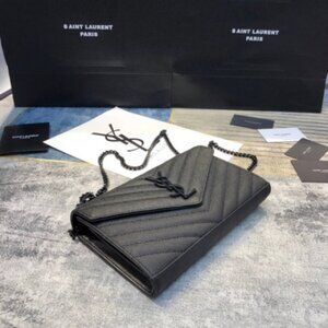 Saint Laurent Black Grained Leather Clutch